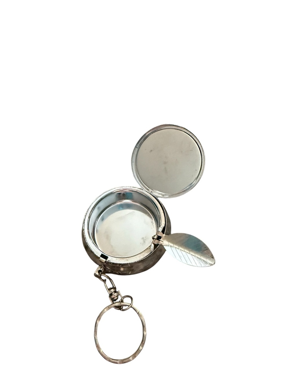 Silver Leaf Keychain Pill Box/ashtray keeper